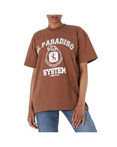 System Ladies Brown Letter Print T-Shirt