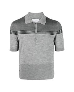 Thom Browne Men's Light Grey Jersey Merino Short Sleeve Polo Shirt
