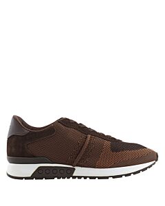Tods Men's Dark Brown Leather and Mesh Running Sneakers