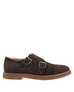 Tods Men's Dark Brown Suede Lace-Up Monkstrap Shoes