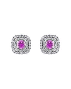 Tresorra 18K White Gold Diamond Pink Sapphire Earrings