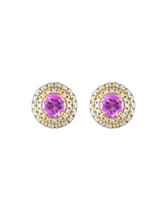 Tresorra 18K Yellow Gold Diamond , Pink Sapphire Earrings