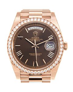Unisex Day-Date 18kt Everose Gold President Brown Dial Watch