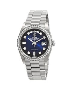Unisex Day-Date 18kt White Gold Rolex President Blue Dial Watch