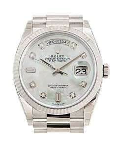 Unisex Day-Date 18kt White Gold Rolex President Mother of Pearl Dial Watch