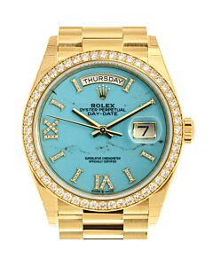 Unisex Day-Date 18kt Yellow Gold Rolex President Turquoise Dial Watch