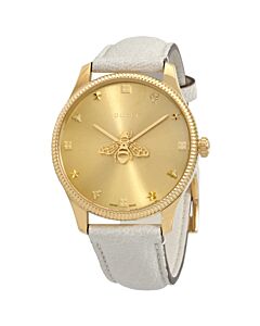 Unisex G-Timeless Leather Gold (3D Bee) Dial Watch