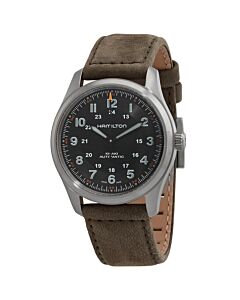 Unisex Khaki Field Leather Black Dial Watch