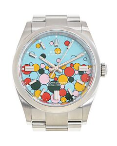 Unisex Oyster Perpetual Stainless Steel Oyster Turquoise Celebration-motif Dial Watch