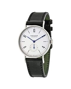 Unisex Tangente Leather Galvanized, White Silver-Plated Dial