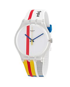 Unisex The Red Shiny Line Silicone White Dial Watch