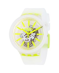 Unisex Yellow-In-Jelly Silicone White (Skeleton Center) Dial Watch