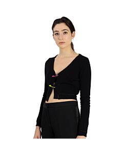 Versace Ladies Black Safety Pin Cropped Cashmere Cardigan