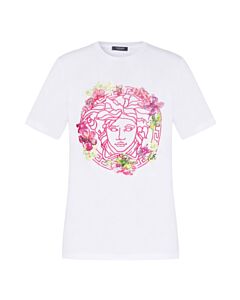 Versace Ladies Optical White Medusa Embroidered Crewneck T-Shirt, Brand Size 36 (US Size 0)