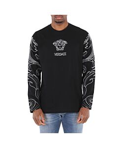 Versace Men's Black Barocco-Sleeve Medusa-Print T-Shirt