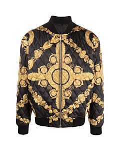 Versace Men's Black / Gold Maschera Baroque-Print Quilted Bomber Jacket