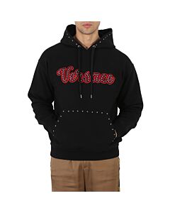 Versace Men's Black Studded Logo Varsity Cotton Hoodie