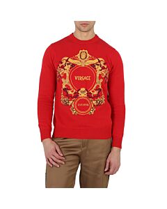 Versace Red Intarsia Knit Jacqurd Sweater, Brand Size 48 (US Size 38)