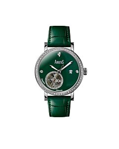 Women's AG Silver Collection Genuine Leather Green Dial Watch