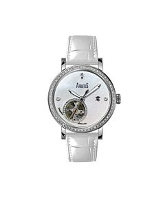 Women's AG Silver Collection Genuine Leather White Dial Watch