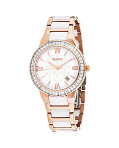 Women's Allegra Stainless Steel with White Ceramic Inserts Mother of Pearl Dial Watch