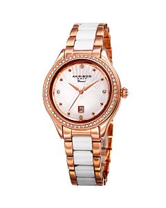 Women's Rose Gold Tone Alloy and White Ceramic Mother Of Pearl Dial