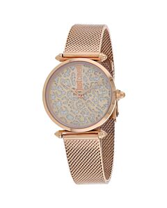 Women's Animal Stainless Steel Mesh Rose (Leopard-pattern Glitter) Dial Watch