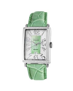 Women's Avenue of Americas Calfskin Leather Silver/Green Dial Watch