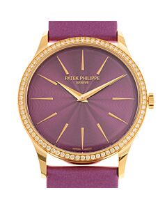 Women's Calatrava Leather Purple Dial Watch