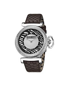 Women's (Calfskin) Leather Black and Silver Dial Watch