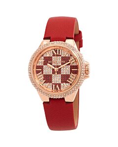 Women's Camille Leather Rose Gold and Red Crystal Dial Watch