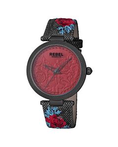 Women's Carroll Gardens Canvas (covered Leather) Burgundy Floral Embossed Burgundy Dial Watch