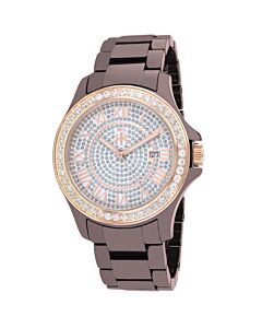 Women's Ceramic Maroon Ceramic Crystal Pave Dial Watch