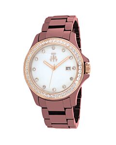 Women's Ceramic Maroon Ceramic White Mother of Pearl Dial Watch