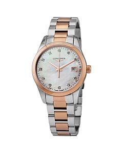 Women's Conquest Classic Stainless Steel & Plated Rose Gold Mother of Pearl Dial Watch