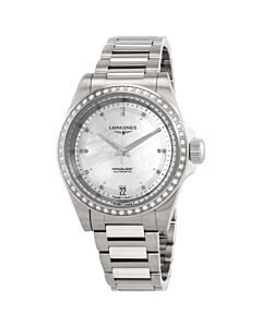 Women's Conquest Stainless Steel White Mother of Pearl Dial Watch