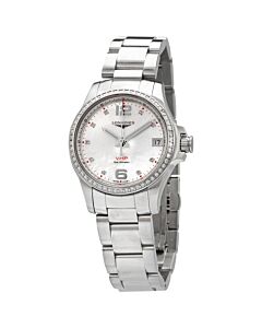 Women's Conquest V.H.P. Stainless Steel White Mother of Pearl Dial Watch