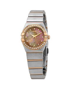 Women's Constellation Stainless Steel with18kt Rose Gold Bars Natural Gold Mother of Pearl (Wavy Pattern) Dial Watch