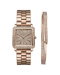 Women's Cristal 28 Jewelry Set Stainless Steel Rose Gold-tone Dial Watch