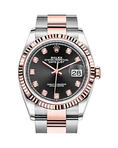 Women's Datejust Stainless Steel and 18kt Everose Gold Oyster Black Dial Watch