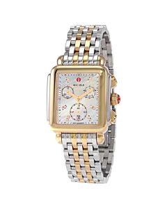 Women's Deco Chronograph Stainless Steel with 18kt Yellow Gold Links White Mother of Pearl Dial Watch