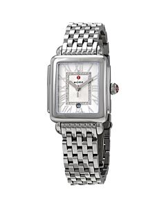 Women's Deco Stainless Steel White Sunray (Diamond-set) Dial Watch