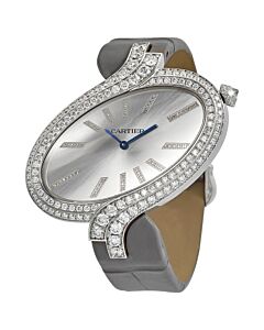 Women's Delice De Cartier Extra Large Satin Brushed White Gold Dial Watch
