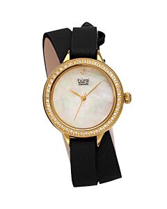 Women's Safiano Genuine Leather White Mother of Pearl Dial