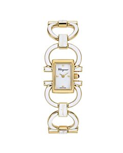 Women's Double Gancini Mini Stainless Steel and Enamel White Dial Watch