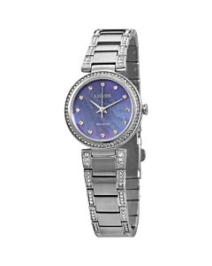 Womens-Eco-Drive-Stainless-Steel-Blue-Mother-of-Pearl-Dial-Watch