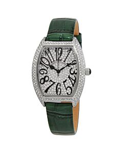 Women's Elegant (Calfskin) Leather White (Crystal Pave) Dial Watch