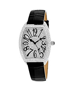 Women's Elegant (Croco-Embossed) Leather White Crystal Pave Dial Watch