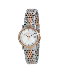 Women's Elegant Stainless Steel and 18kt Rose Gold Mother of Pearl Dial