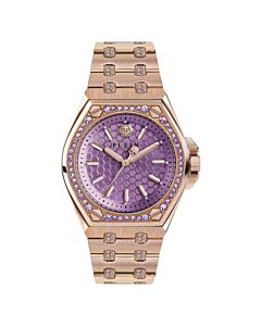 Women's Extreme Lady Stainless Steel Set with Crystals Lilac honeycomb-patterned Dial Watch